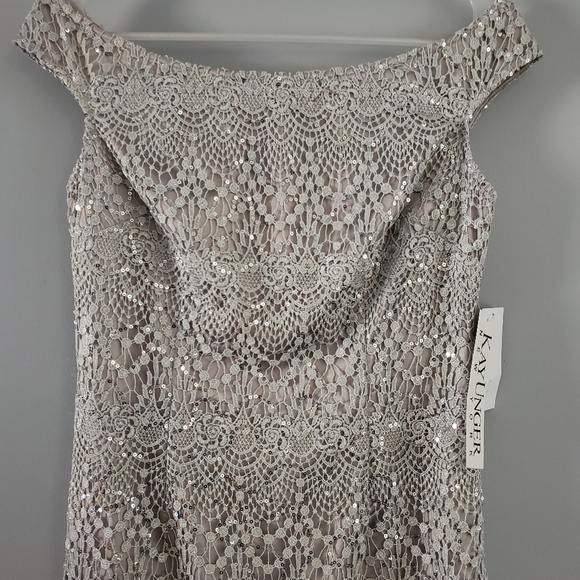 Kay Unger Sexy Gray Silver Sequin Lace Off-shoulder Party Dress Size 2 - Picture 3 of 4